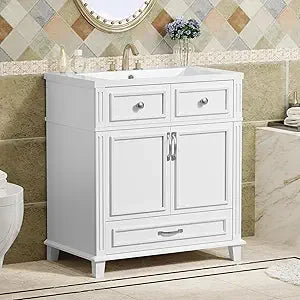 30 Inch Blue Solid Wood Vanity with Sink and Storage Space