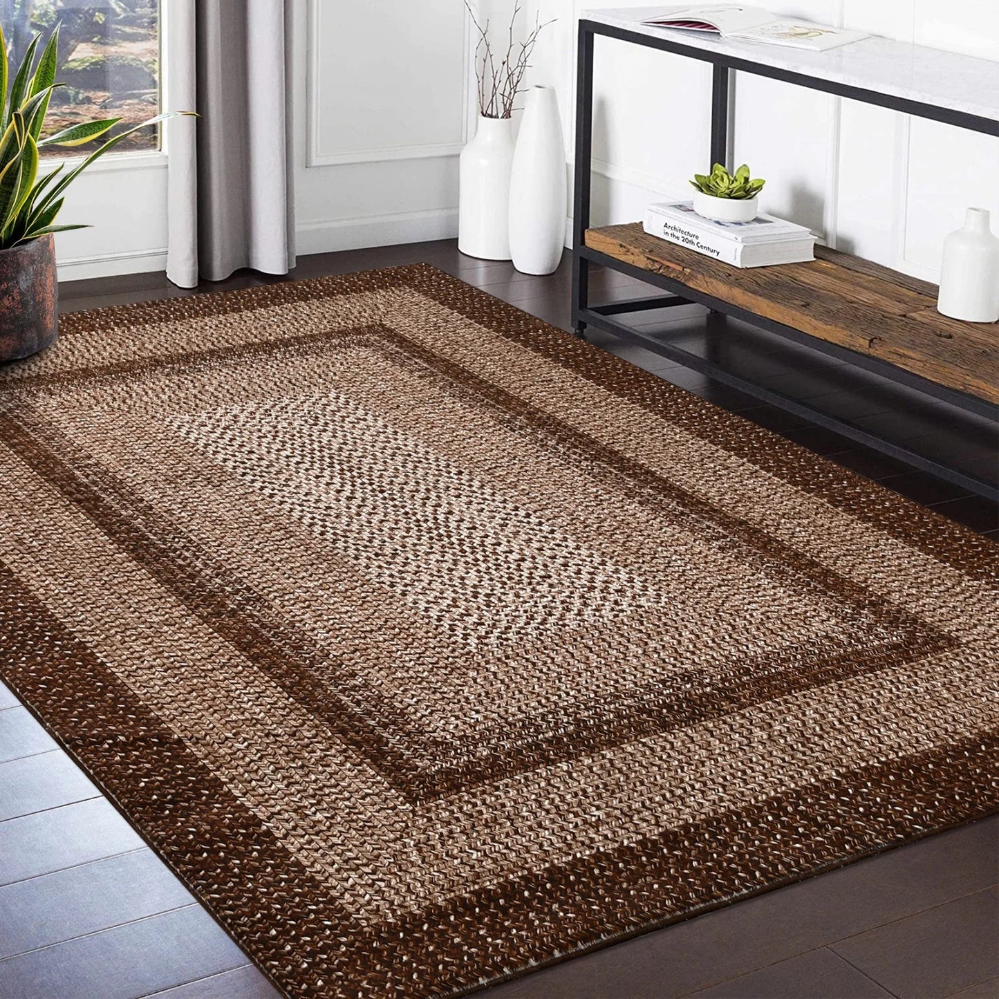 Washable Area Rug Non Slip Braided Print Living Room