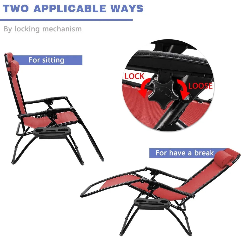 Zero Gravity Patio Chair Folding Outdoor Lounge with Cup Holder