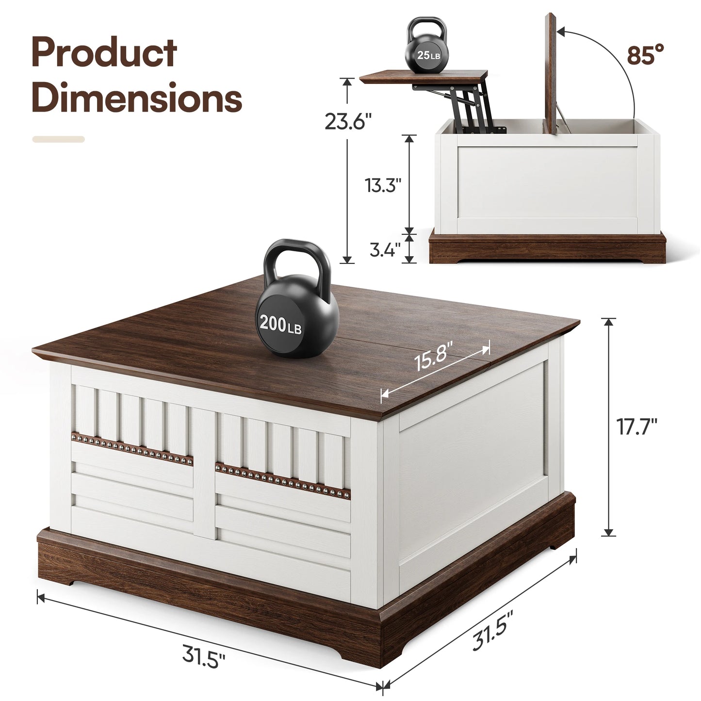 Farmhouse Lift Top Coffee Table With Hidden Storage