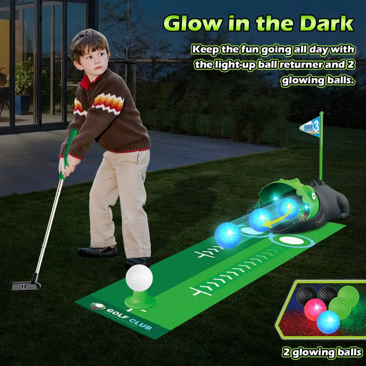 Kids Toy Golf Club Set with LED Ball Returner Fun Game