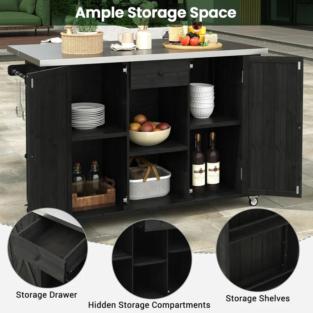 Outdoor Farmhouse Kitchen Island with Durable Stainless Steel Top