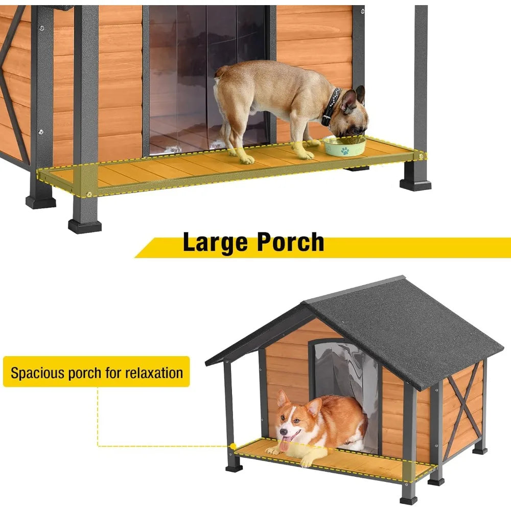 Insulated Outdoor Dog House With Iron Frame And Porch