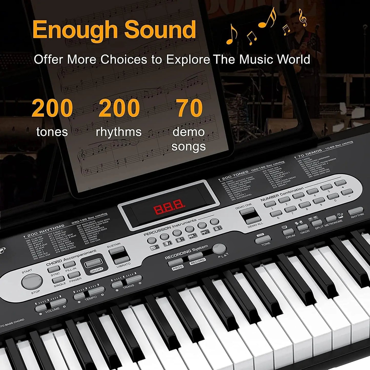 61 Key Keyboard Piano for Beginners with Bench and Mic