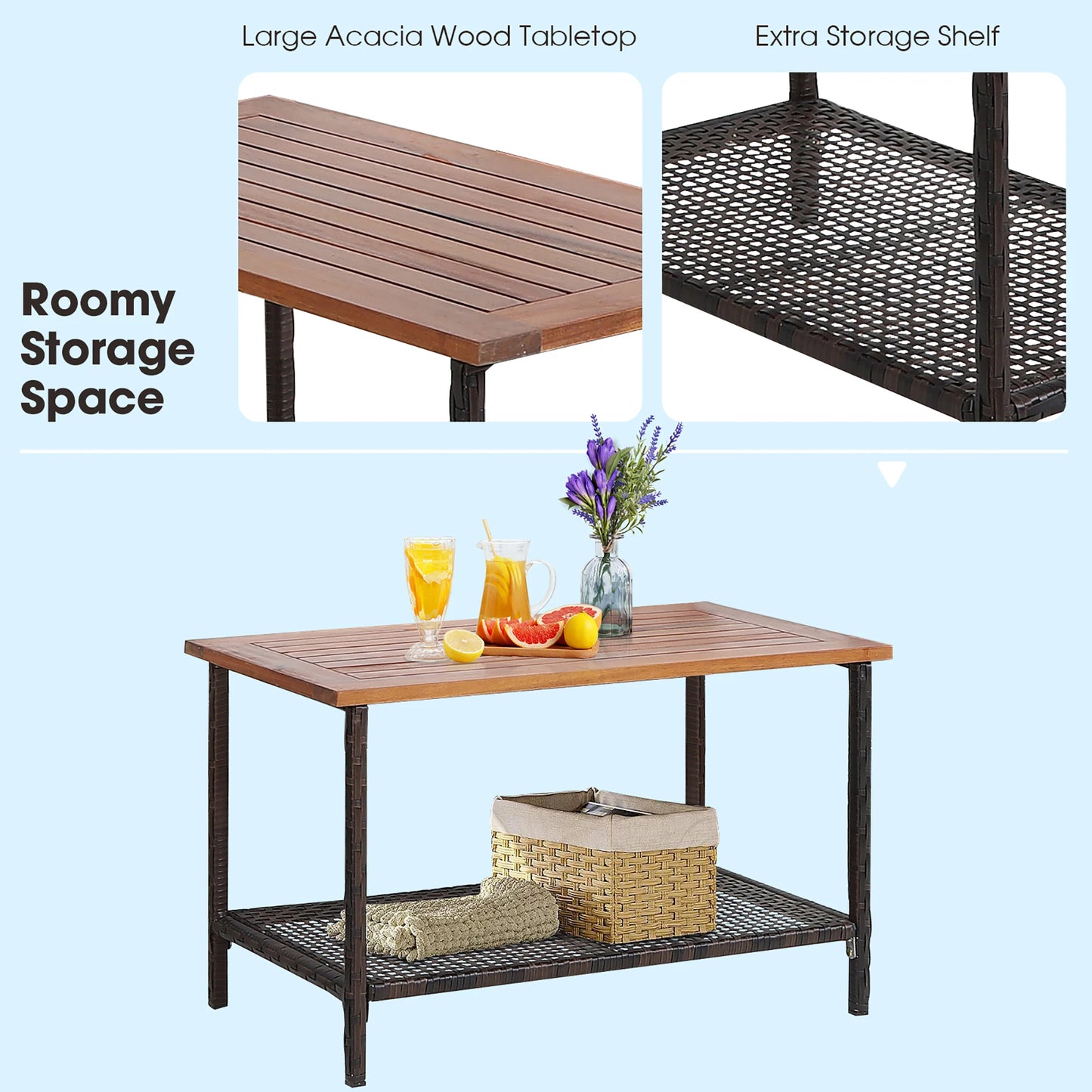 Durable Patio Rattan Acacia Wood Furniture Set