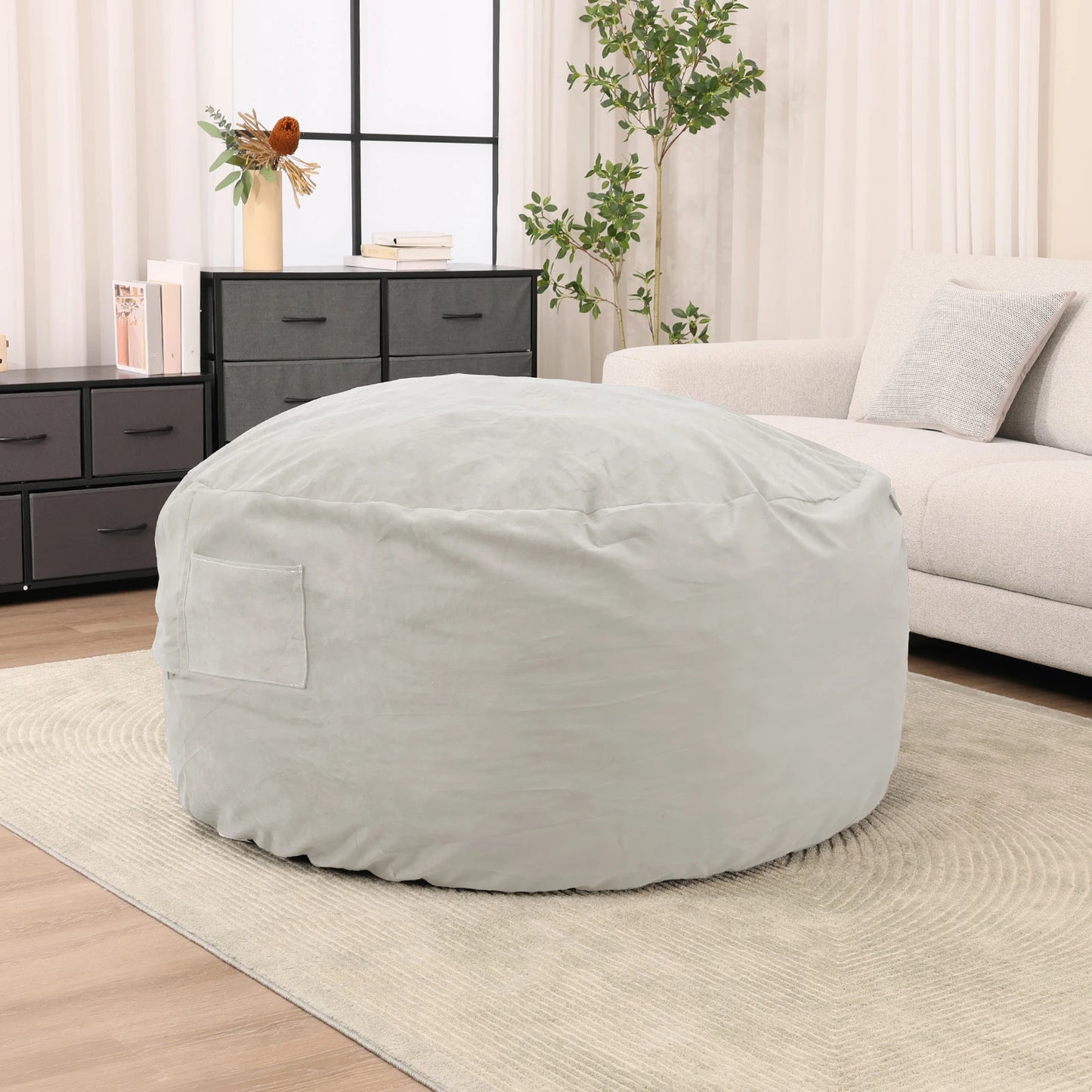 Oversized 3/4FT Bean Bag Chair with Washable Cover for Comfort