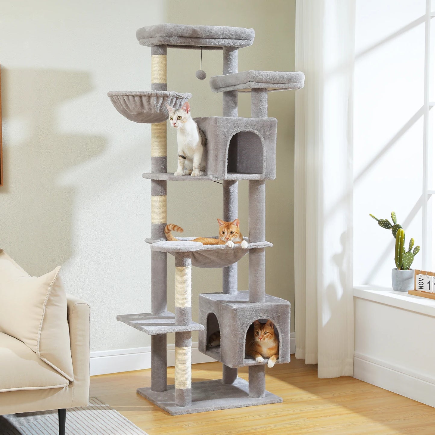 Large Cat Tree with Plush Condo and Scratching Posts