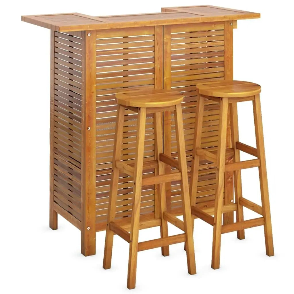 Natural Acacia Wood Garden Bar Set 3 Piece Outdoor Durable