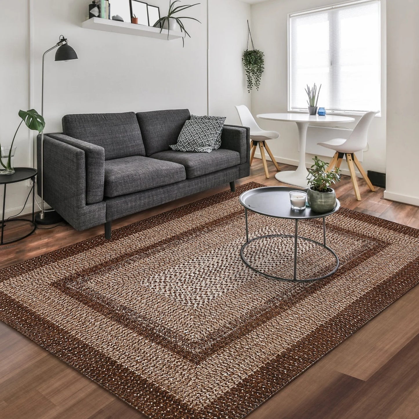 Washable Area Rug Non Slip Braided Print Living Room