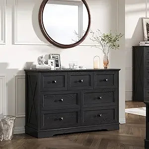 Farmhouse 7 Drawer Dresser With Charging Station White