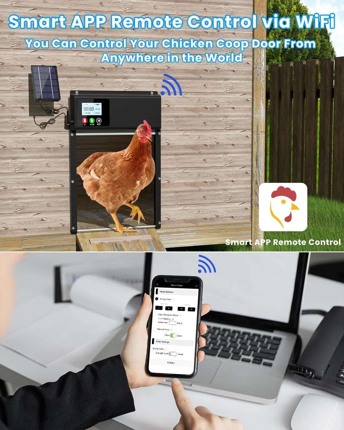Solar Powered WiFi Chicken Coop Door Opener Light Sensor