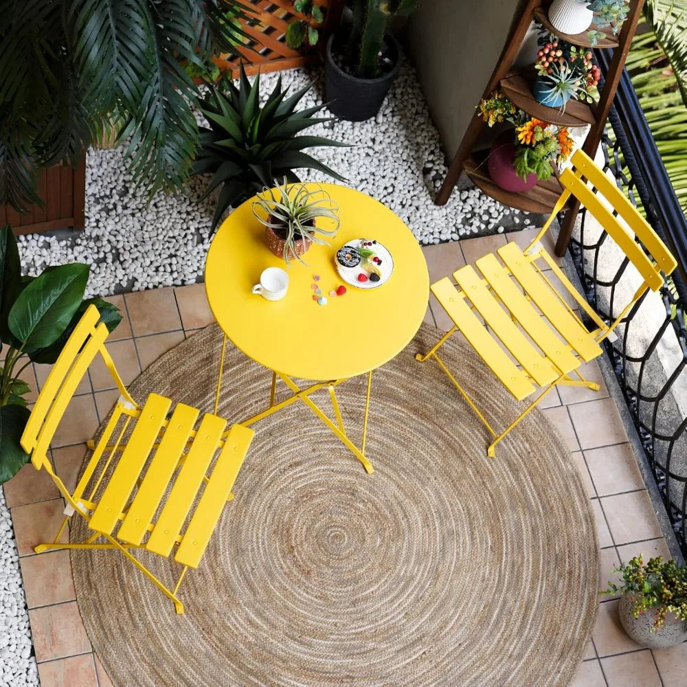 Weather-Resistant 3-Piece Folding Bistro Set for Indoor Outdoor Use
