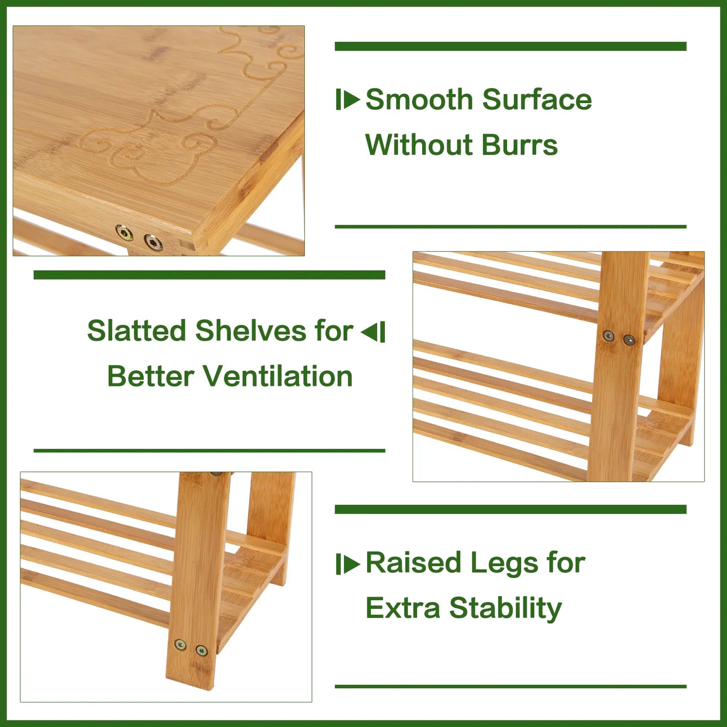 Bamboo 3 Tier Shoe Rack Entryway Bench For Modern Storage