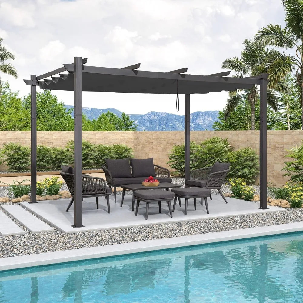 Outdoor Retractable Pergola With Versatile Sun Shade Canopy