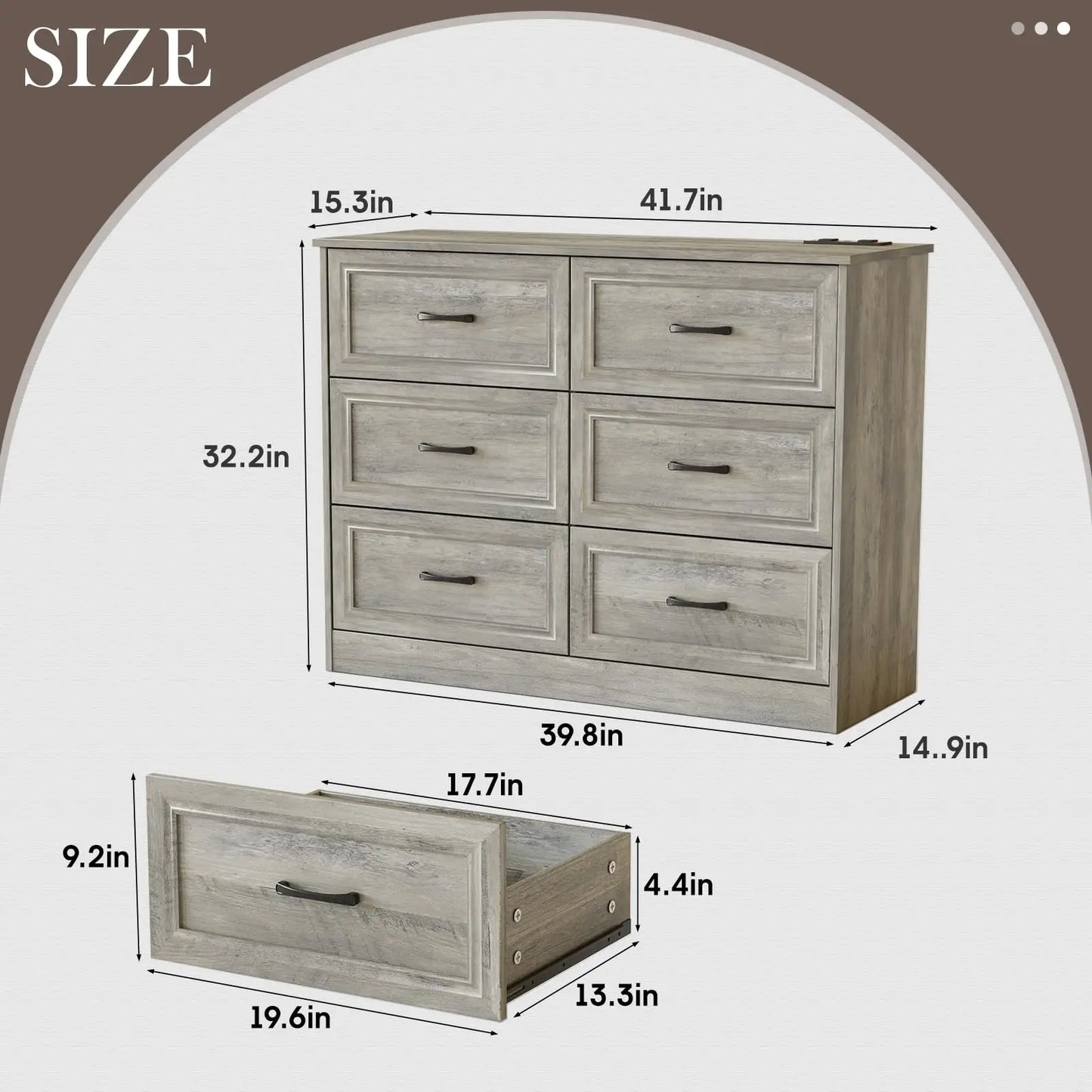 Vabches 6 Drawer Dresser With Power Strip for Stylish Bedroom Storage