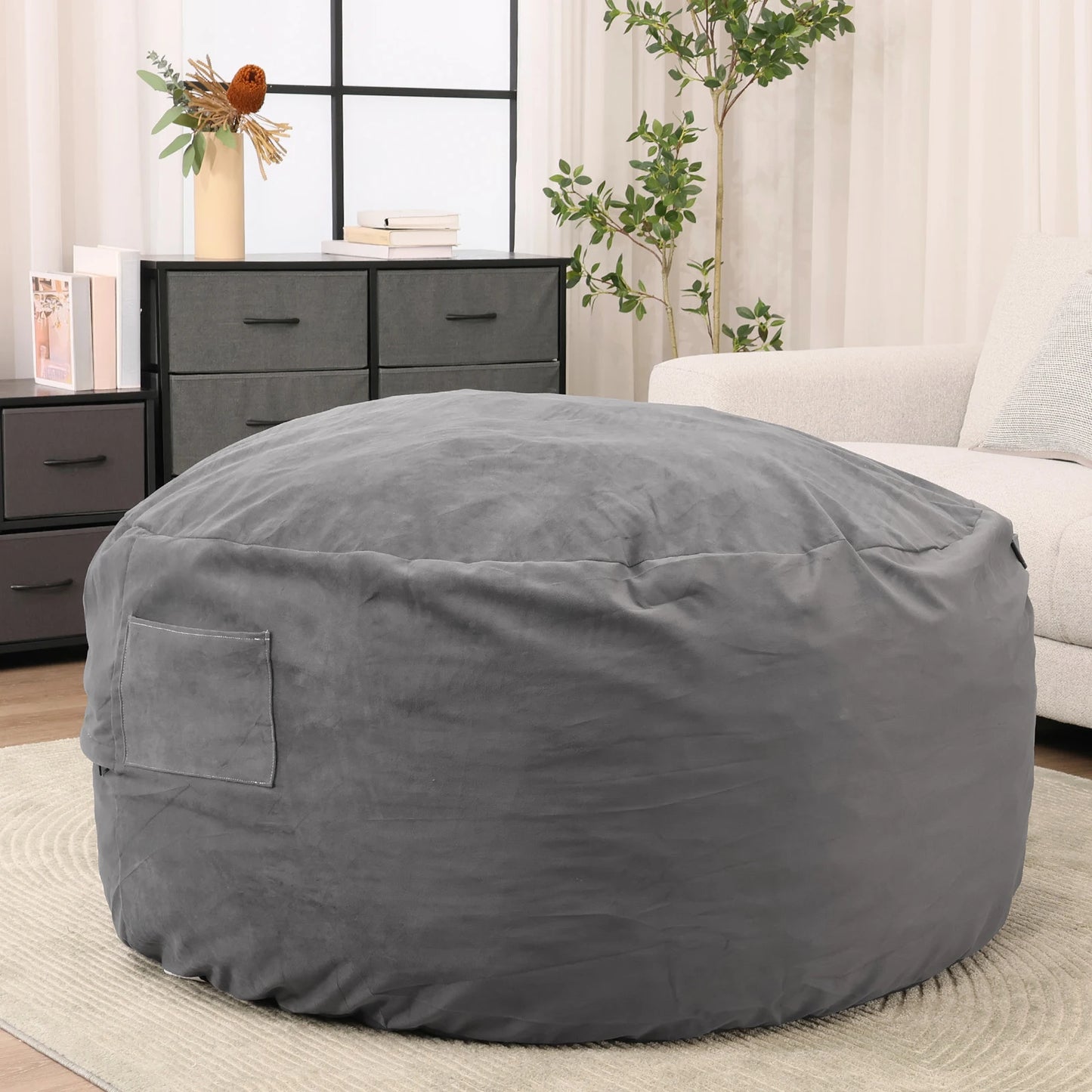 Oversized 3/4FT Bean Bag Chair with Washable Cover for Comfort
