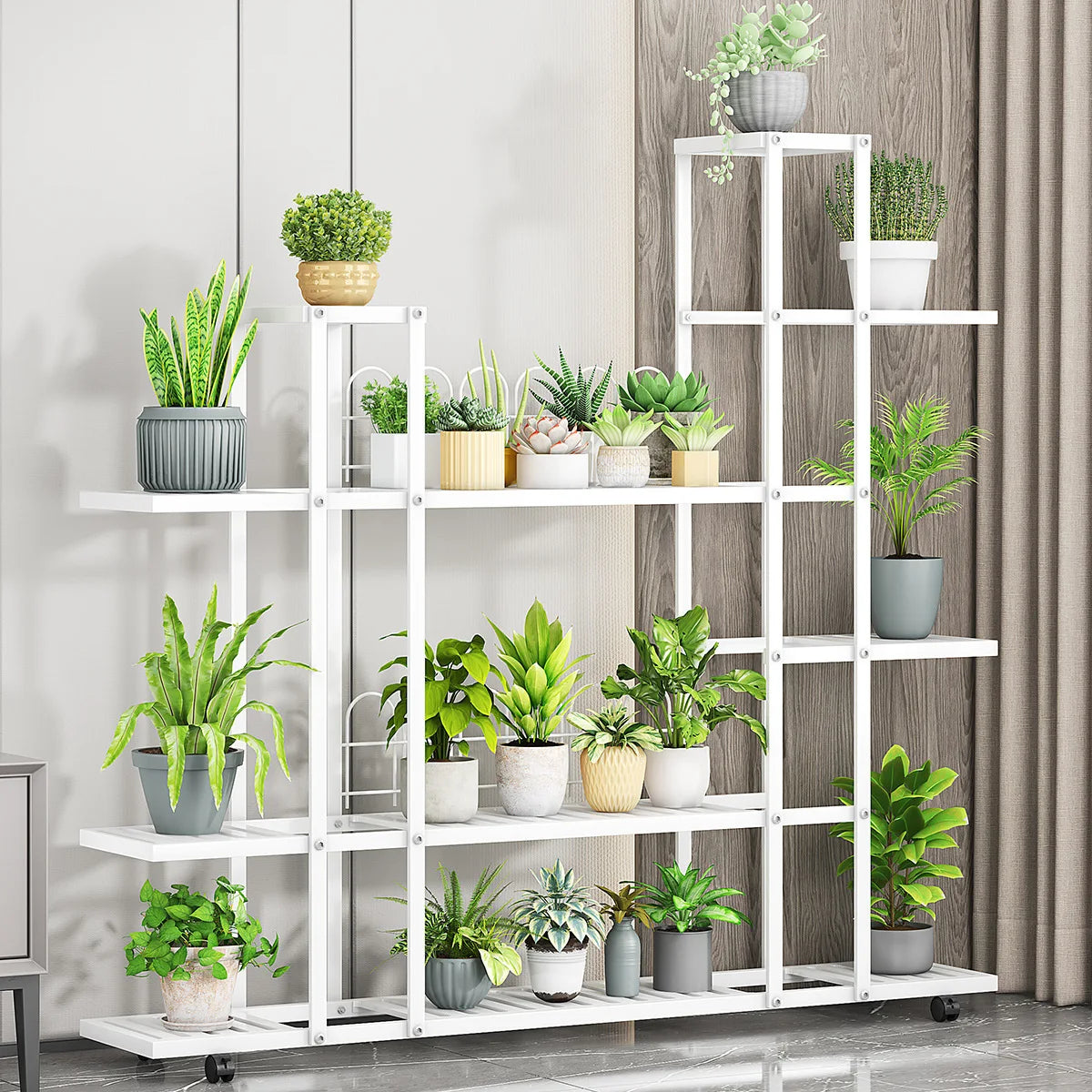 Wrought Iron Planter Rack With Wheels For Indoor Outdoor