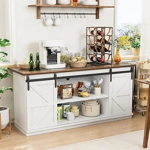 Farmhouse Sideboard Buffet Cabinet With Sliding Doors