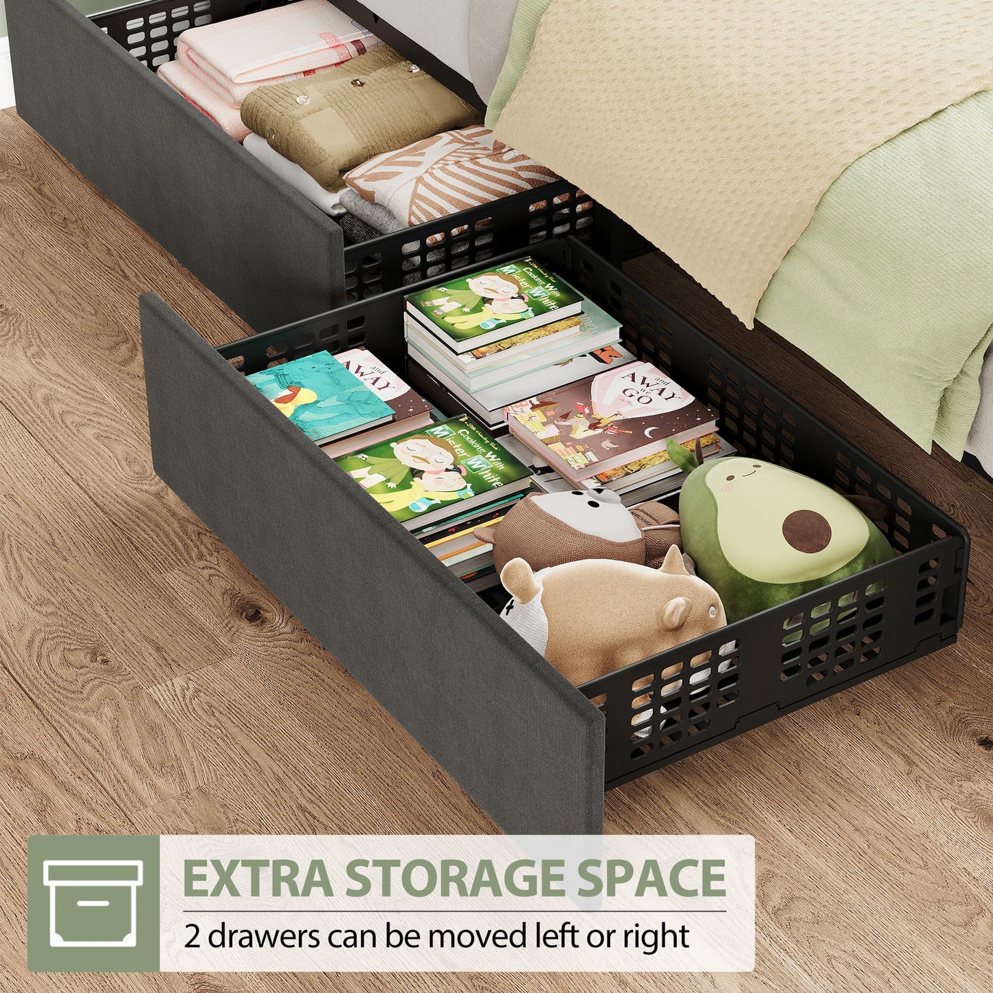 Elegant Full Size Bed Frame with Adjustable Headboard and Storage Drawers