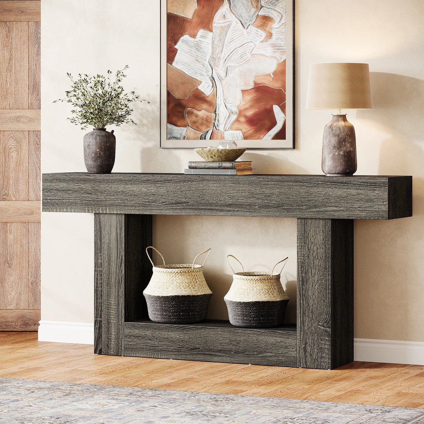 Farmhouse Console Table 63 Inch With Sturdy U Shaped Base