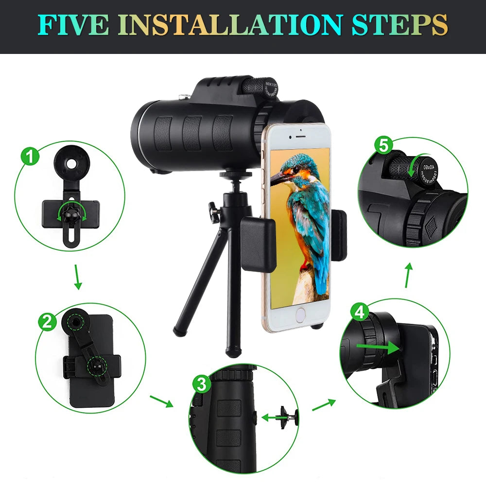 80x100 Zoom Monocular Telescope for Clear Long Range Viewing