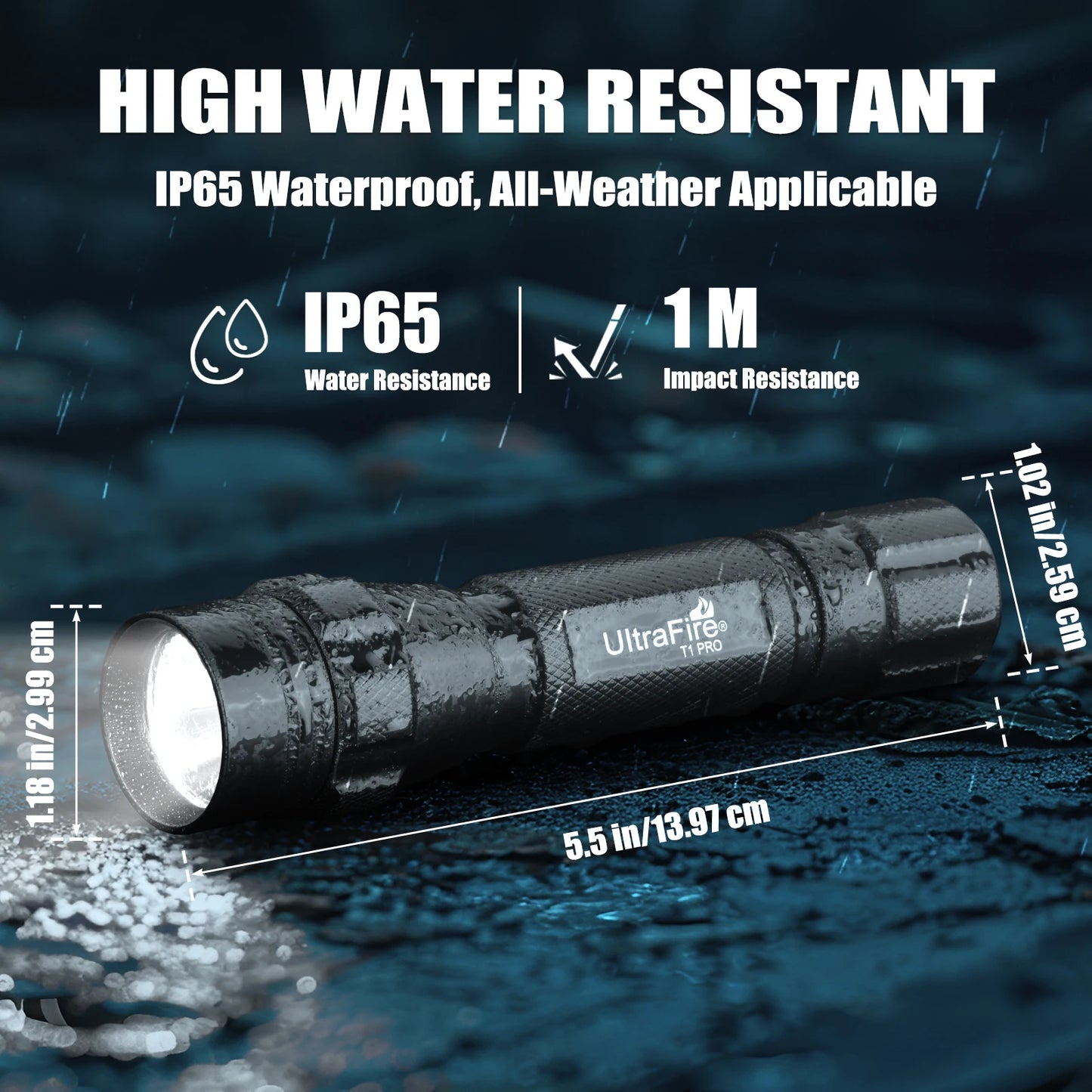 UltraFire T1 Pro Tactical Flashlight 1200 Lumens Rechargeable