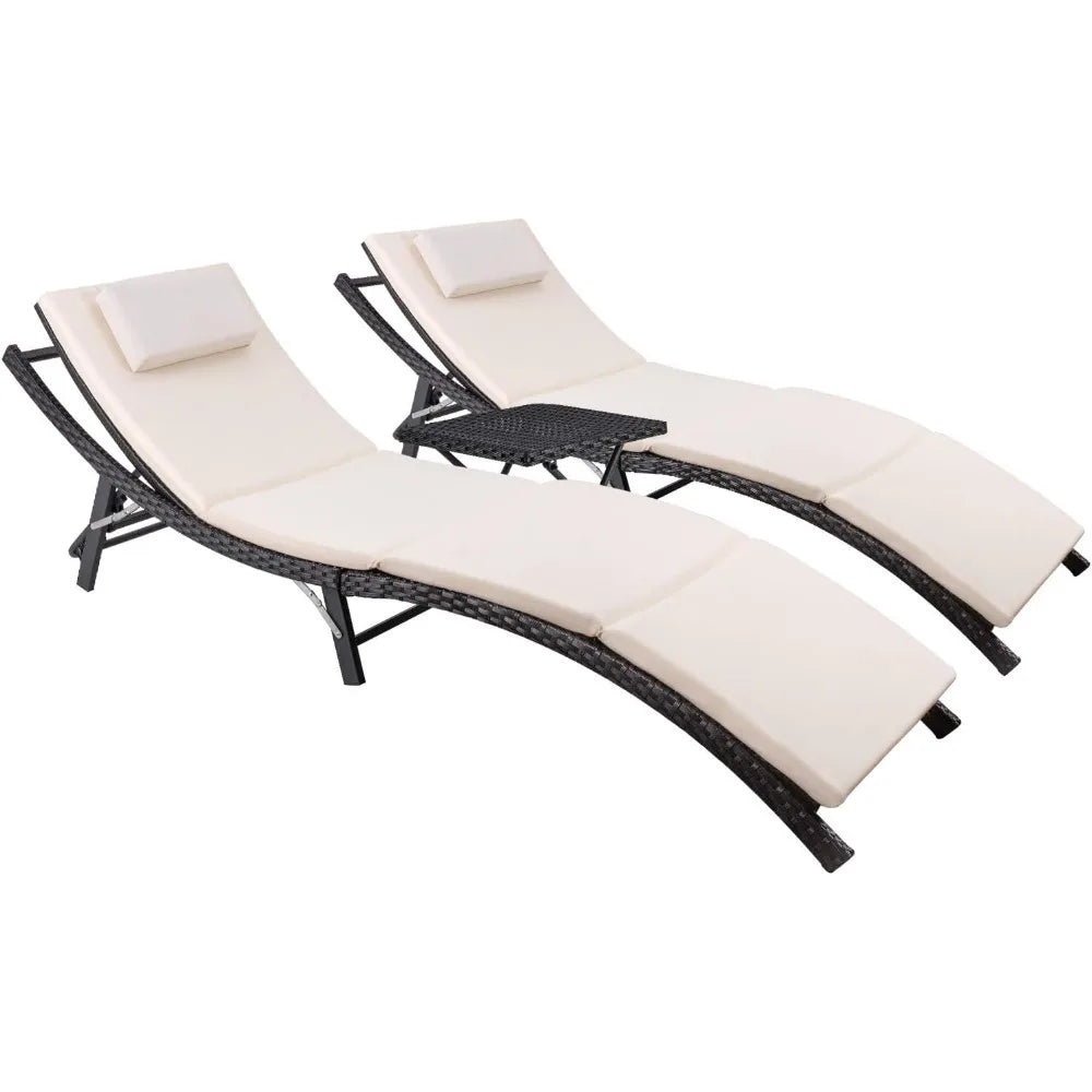 Outdoor Rattan Patio Chaise Lounge Set With Adjustable Back