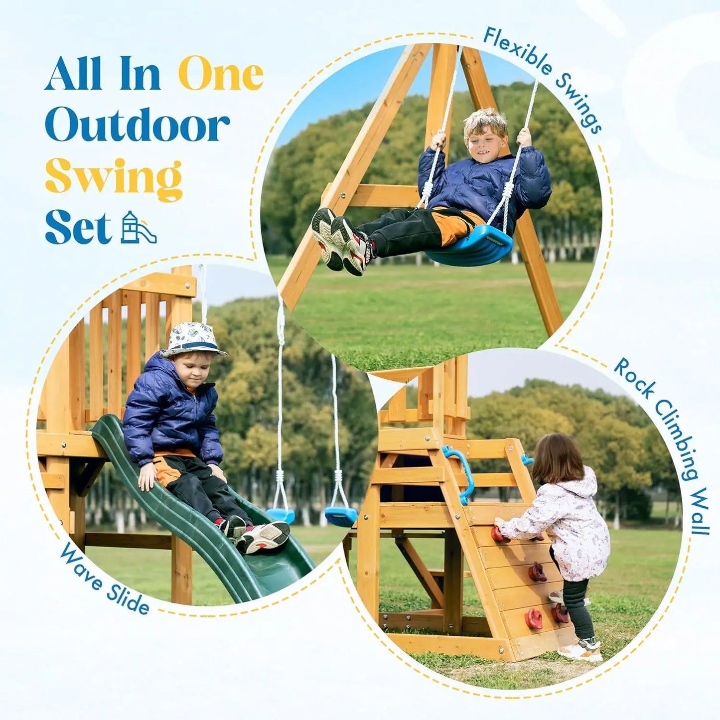 Robotime Robud Wooden Swing Set for Outdoor Adventure