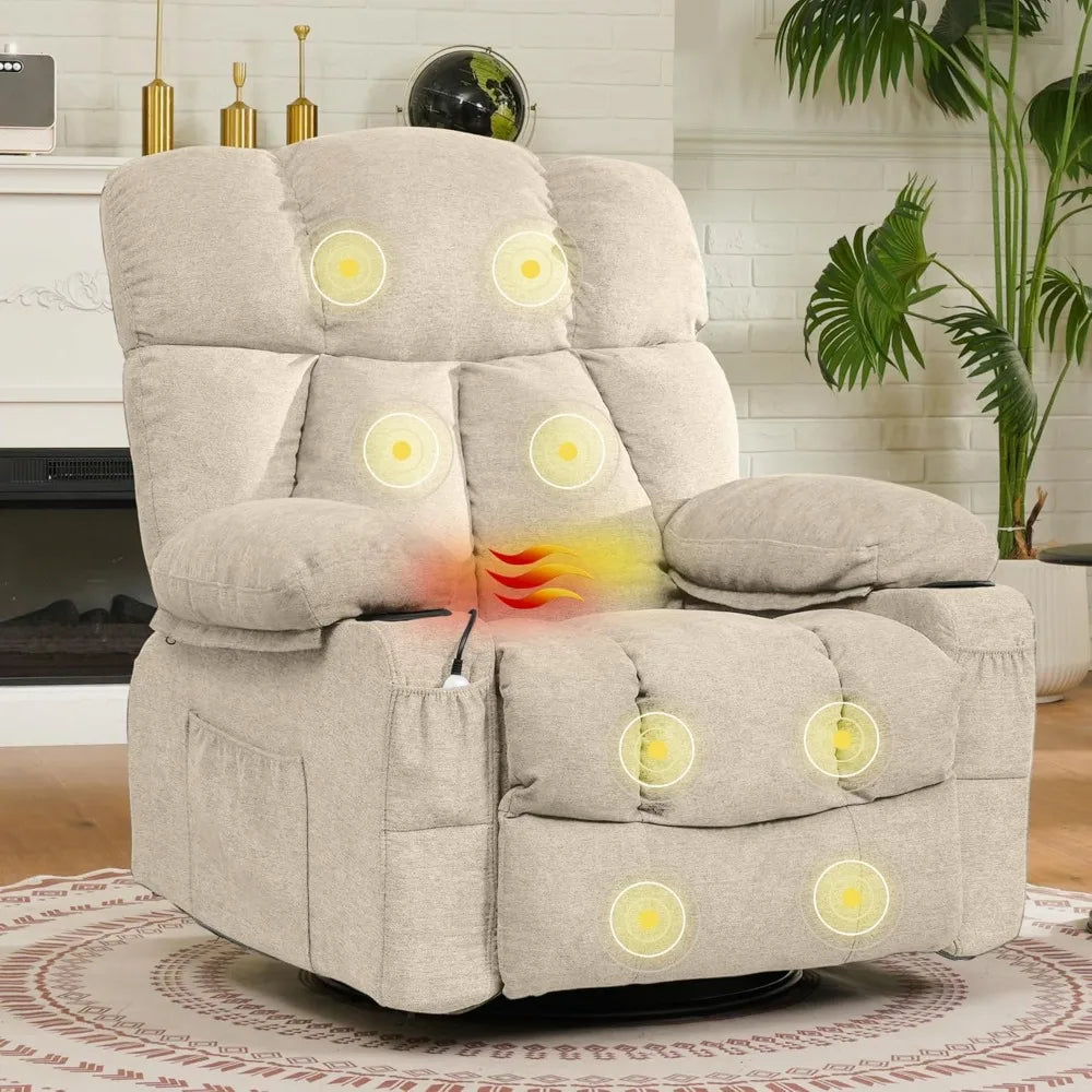 DAFIFY Oversized Swivel Rocker Recliner with Massage and USB Charging