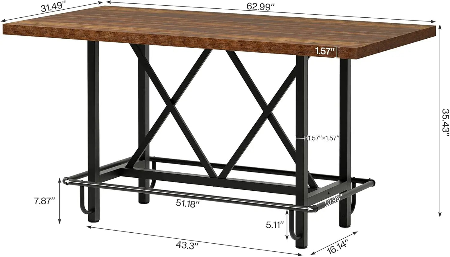 Industrial Bar Table 63 With Solid Wood Top And Footrest