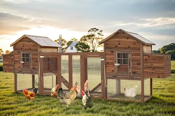 Large Wooden Chicken Coop With Outdoor Run For Chickens