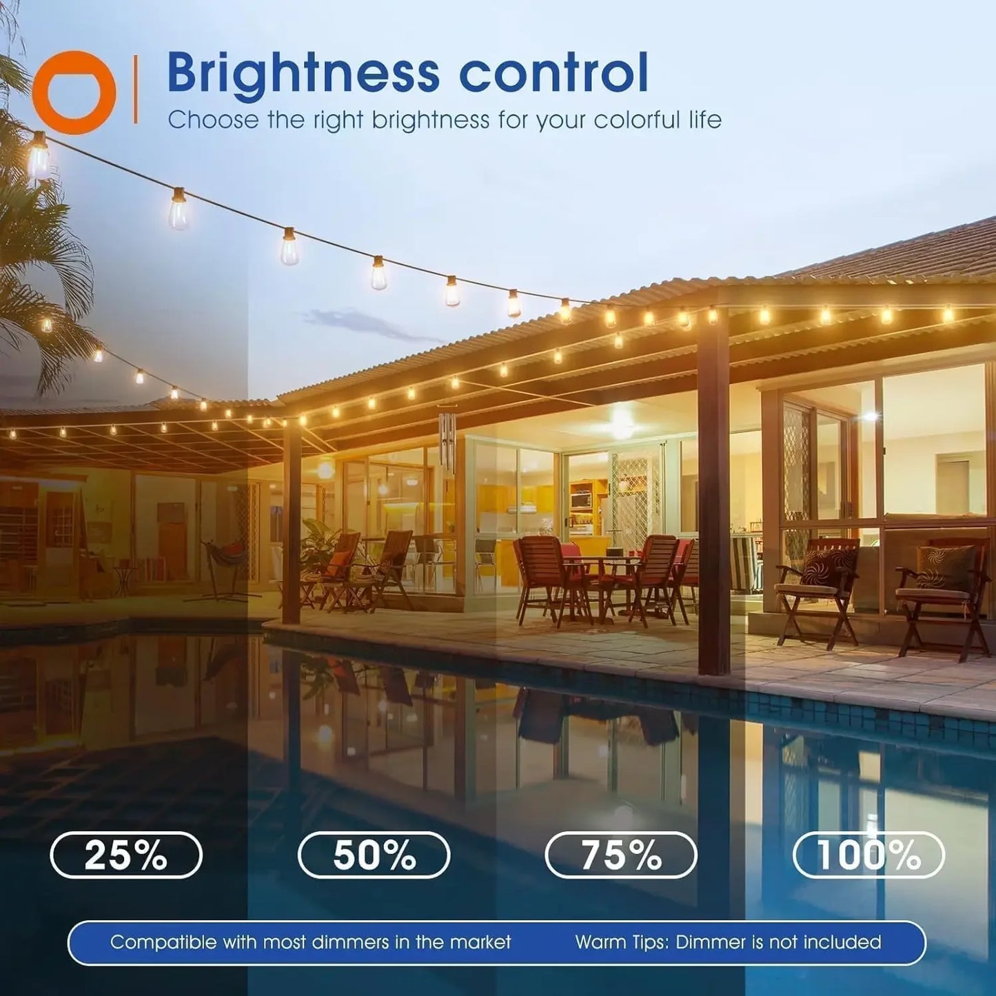 MIMIRGB 150FT LED Outdoor String Lights with Dimmable Waterproof Design