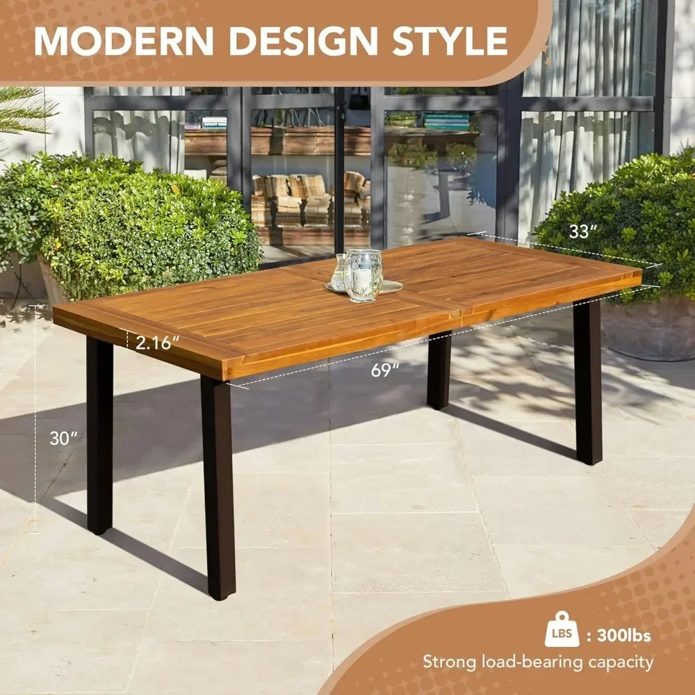 Acacia Wood Dining Table For Six With Iron Legs Outdoor