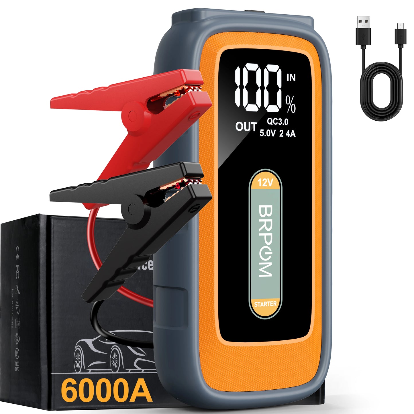 BRPOM 6000A Car Jump Starter With High Capacity Power Bank