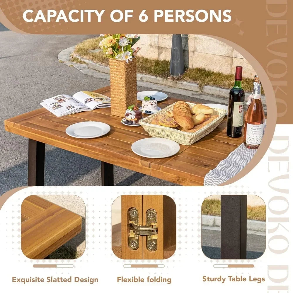 Acacia Wood Dining Table For Six With Iron Legs Outdoor