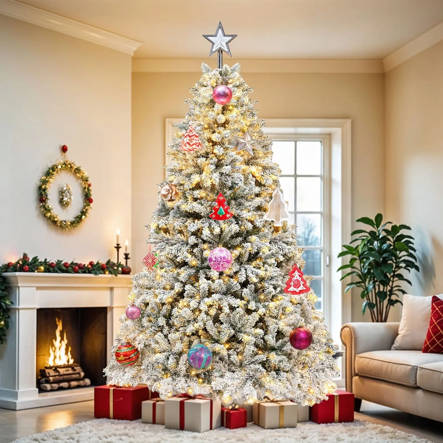 Prelit Snow Flocked 6ft Christmas Tree with Remote Control
