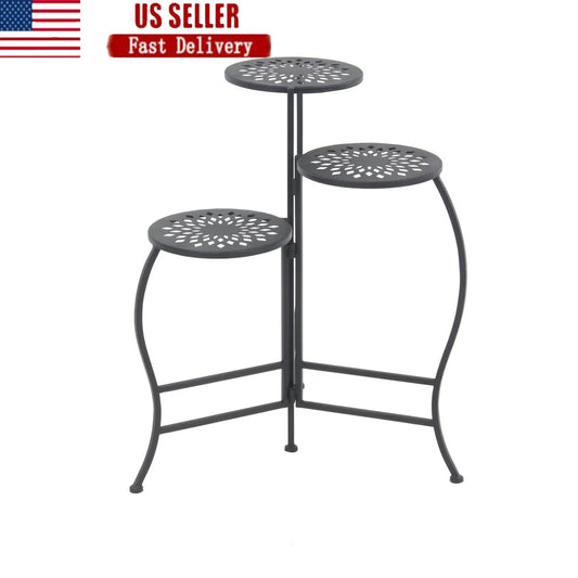 Stylish 3 Tier Black Metal Plant Stand for Space Saving Decor