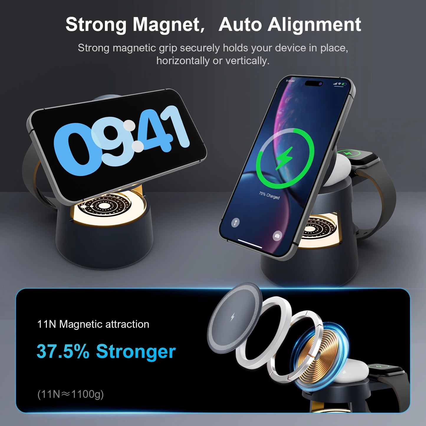 4 In 1 Magnetic Wireless Charger 15W Charging Nightlight
