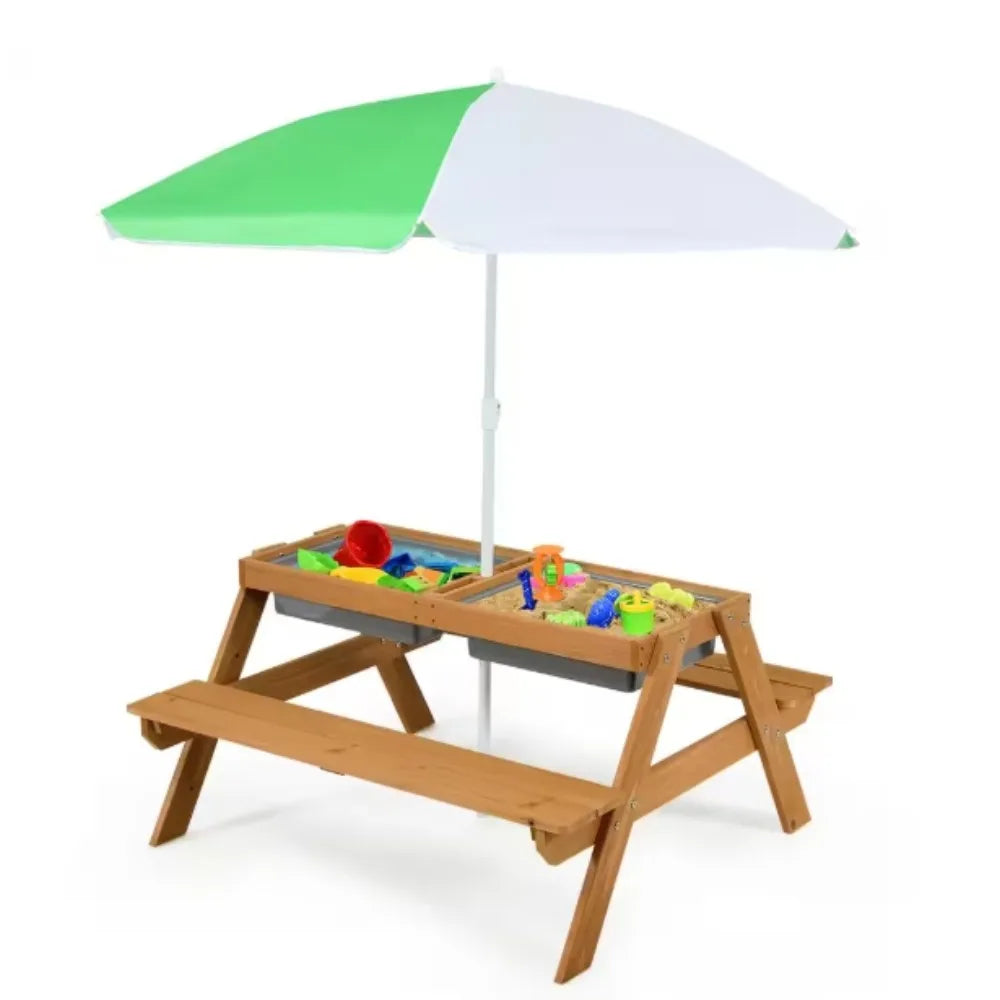 3-in-1 Kids Wood Picnic Table for Outdoor Fun