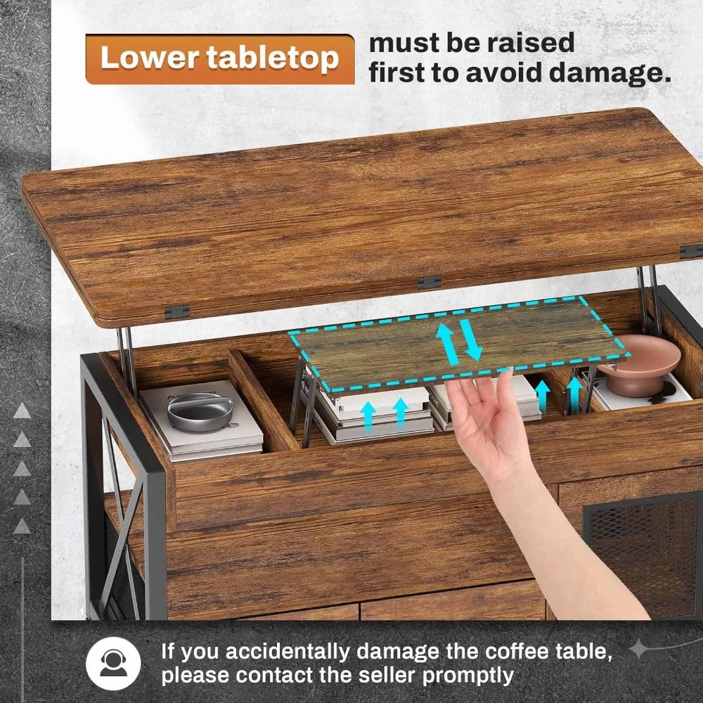 40 Inches Lift Top Coffee Table With Storage And LED