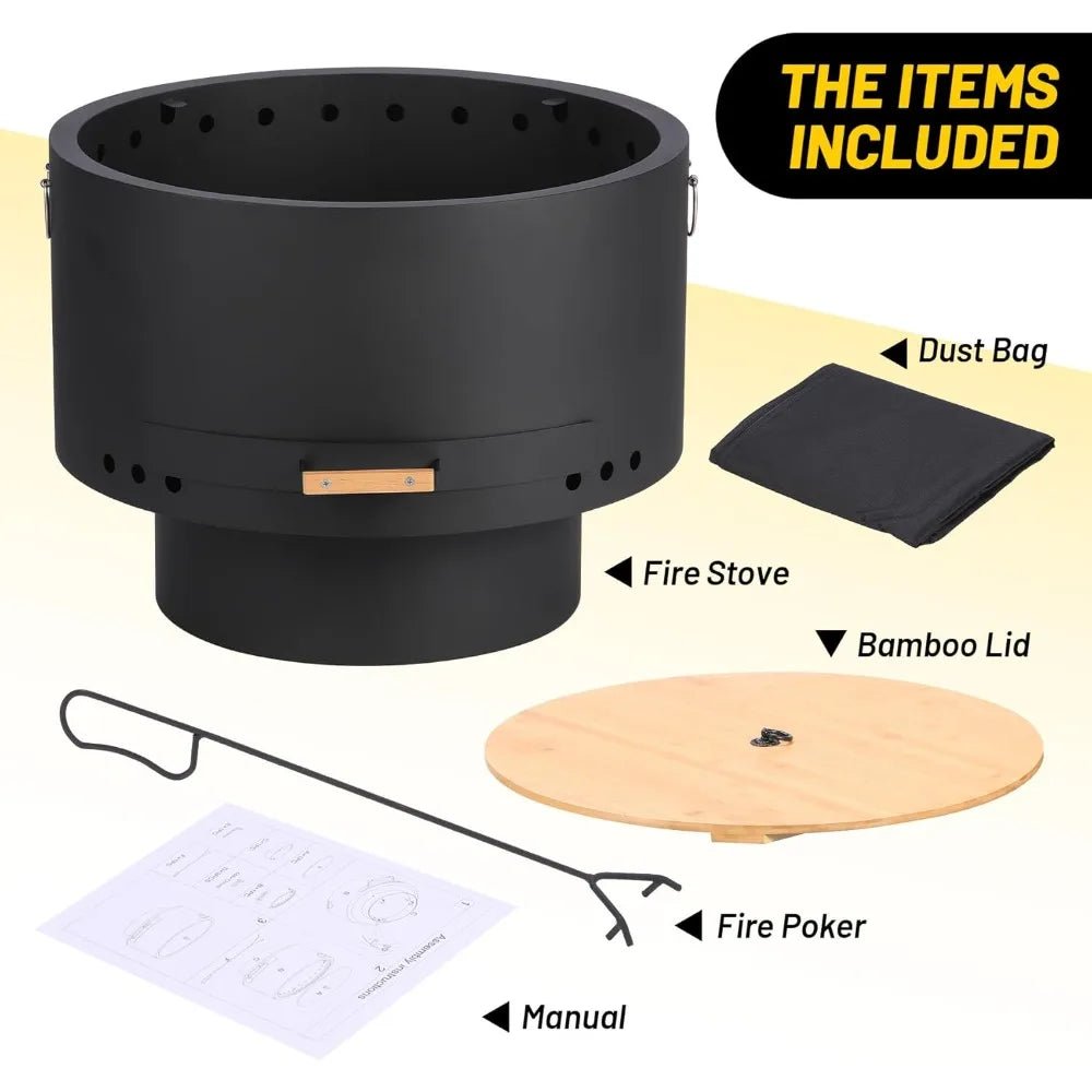Smokeless 26 Inch Wood Burning Fire Pit With Low Smoke Design