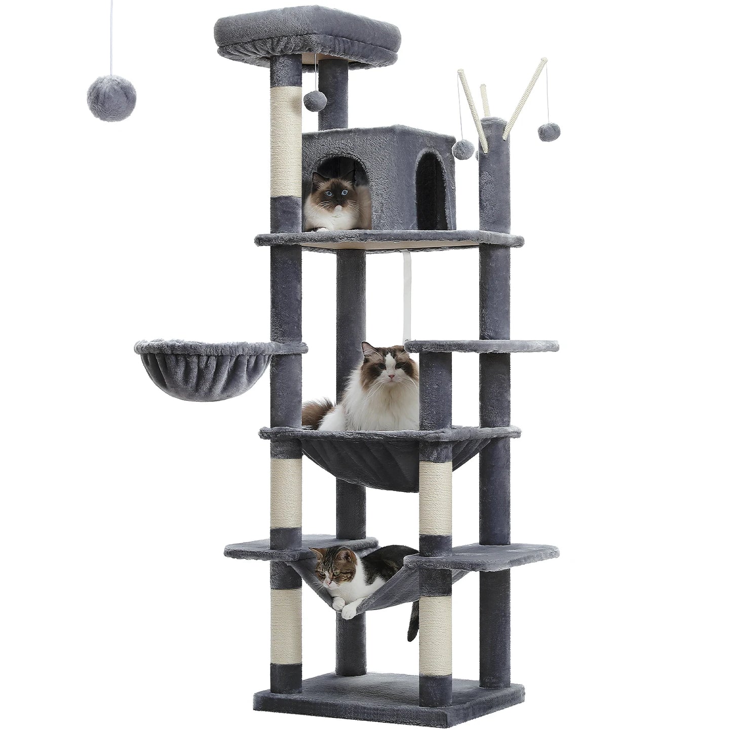 Large Cat Tree with Plush Condo and Scratching Posts