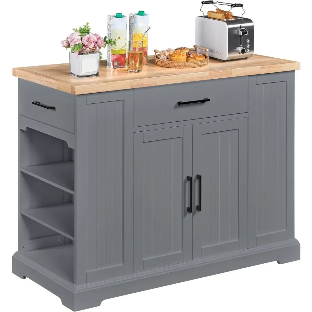 Versatile Kitchen Cart with Hidden Wheels and Rubberwood Top