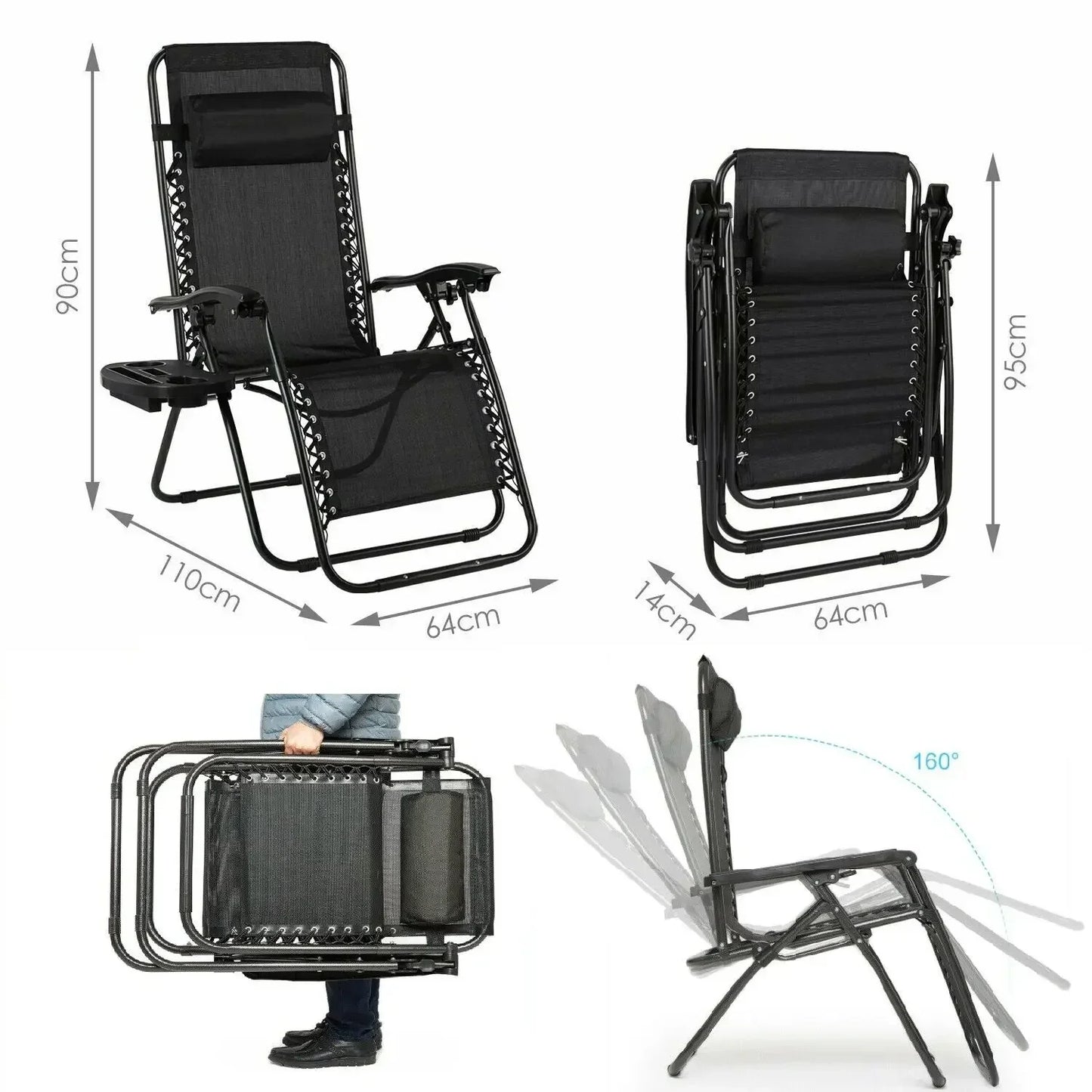 Zero Gravity Folding Chair With Armrests And Cup Holder