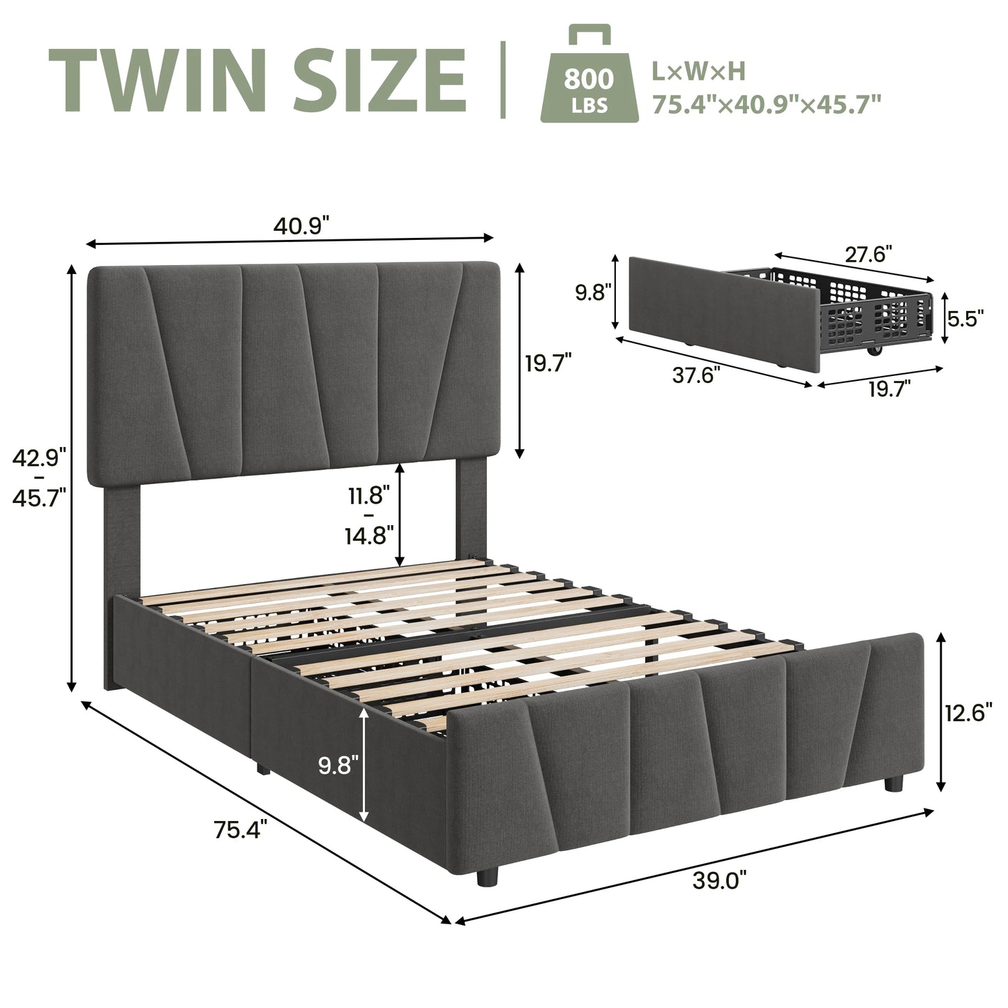 Elegant Full Size Bed Frame with Adjustable Headboard and Storage Drawers