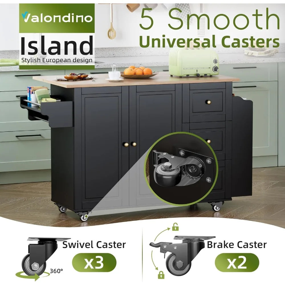 Rolling Kitchen Island Cart with Drop Leaf and Storage Options