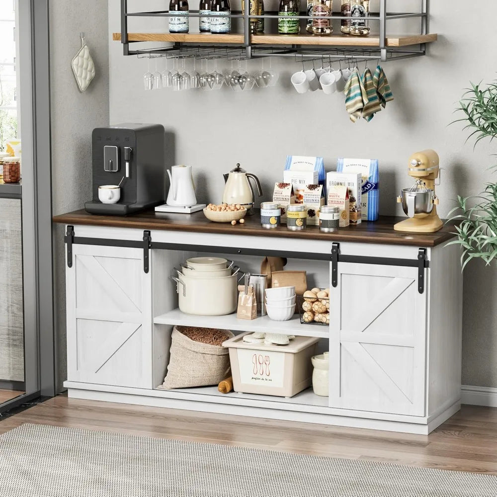 Farmhouse Sideboard Buffet Cabinet With Sliding Doors
