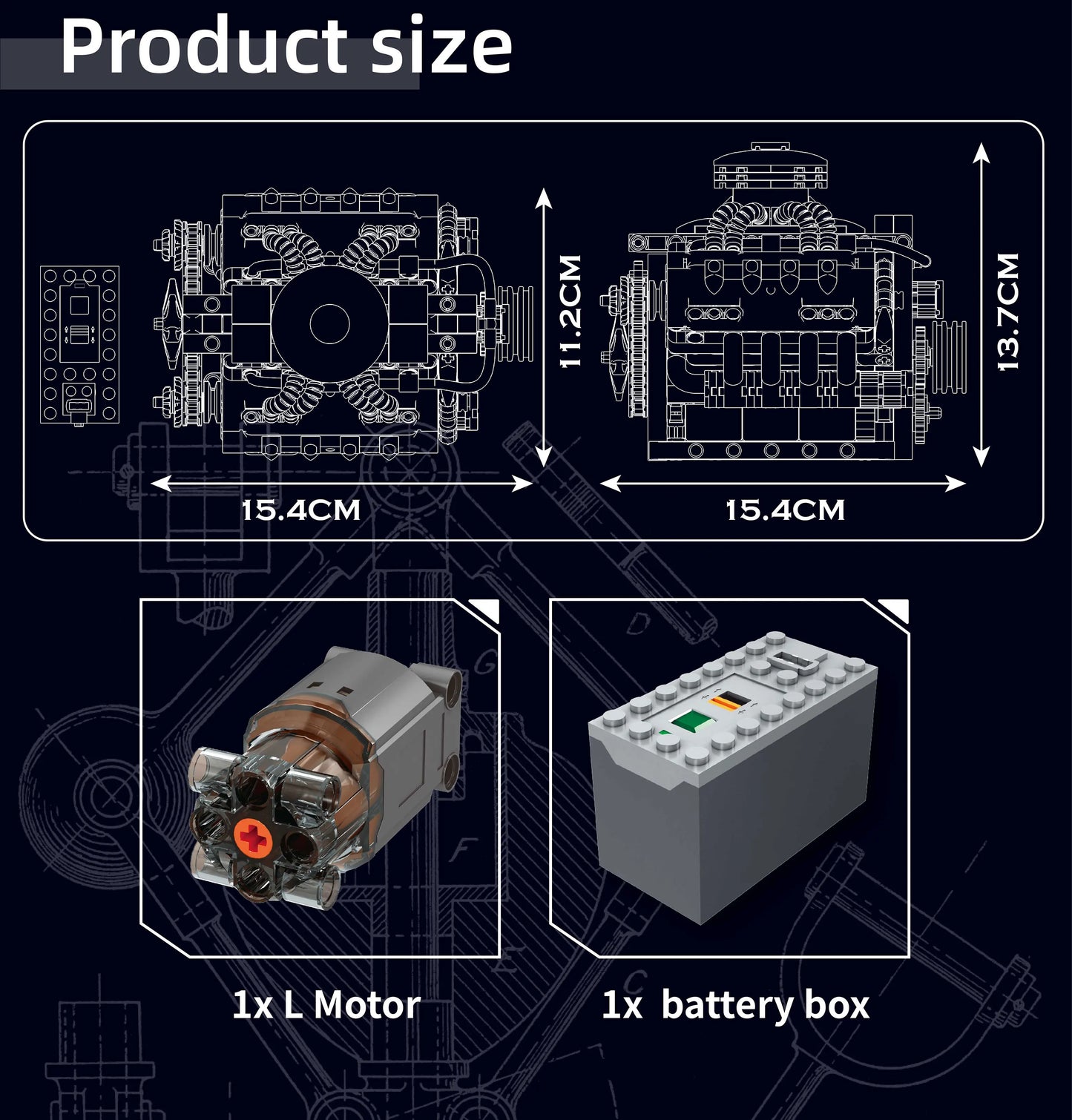 Realistic V8 Engine LSX454 Building Blocks Set 487 Pieces
