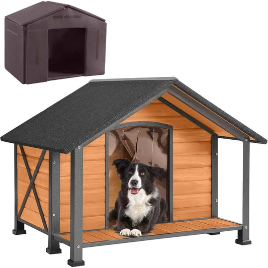 Insulated Outdoor Dog House With Iron Frame And Porch