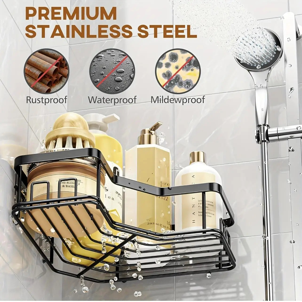 5 Pack Adhesive Shower Organizer Rustproof Stainless Steel Caddy